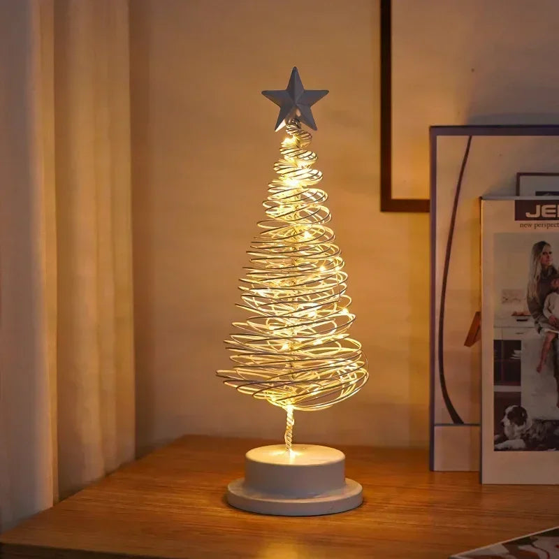 Acrylic Warm White LED Tabletop Fade-Wear-Resistant Christmas Tree Round Metal Base Table Lamps/ Battery Operated /3-AA Batteries (Not Included)/On/Off Switch/Colors-Gold/White/Clear/Silver