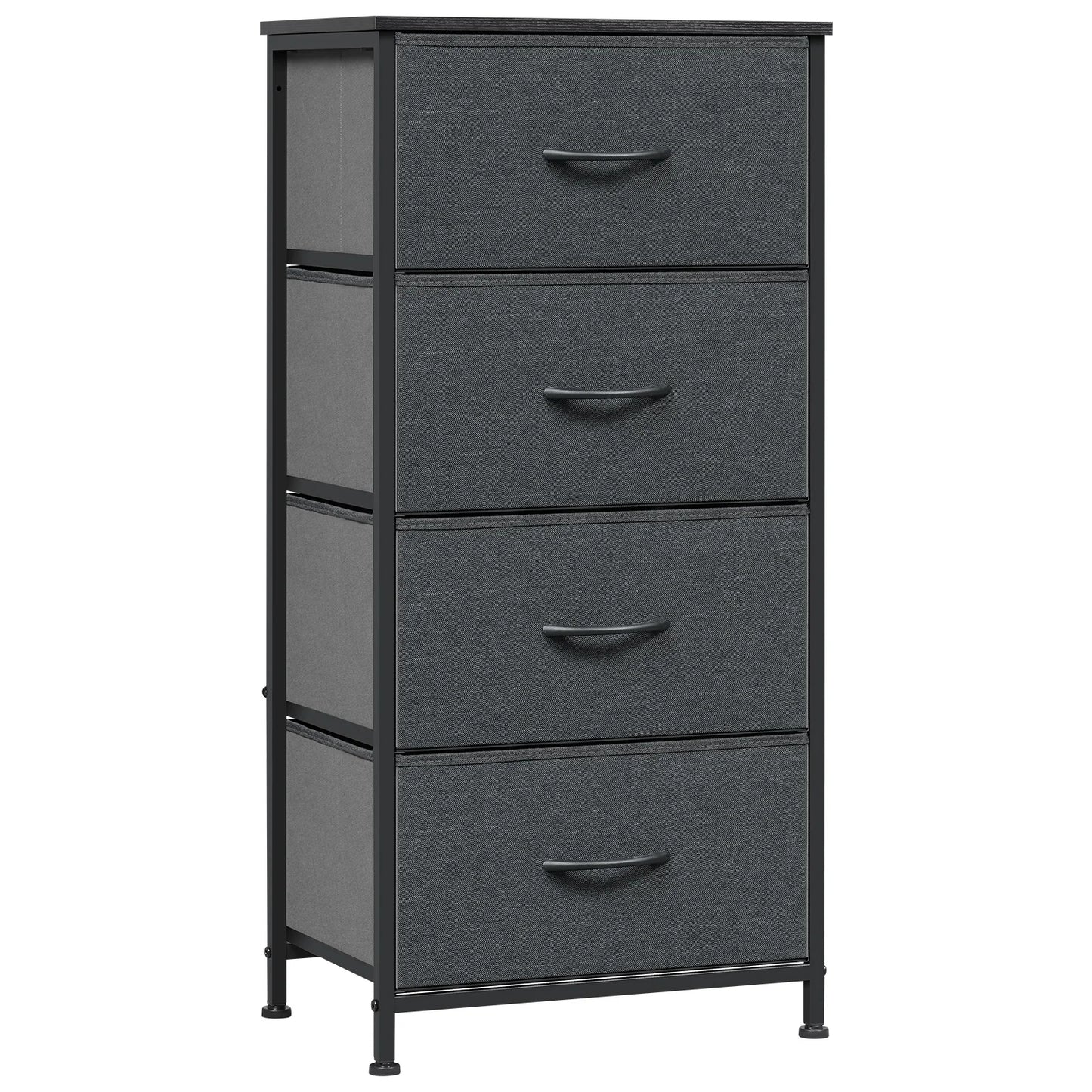 WOLTU Modern Vintage Brown Wood Narrow Dark Gray Floral Motif Pattern Four Non-Woven Fabric Drawers Sideboard Dressers/Colors-Dark Gray/Floral/Vintage Brown