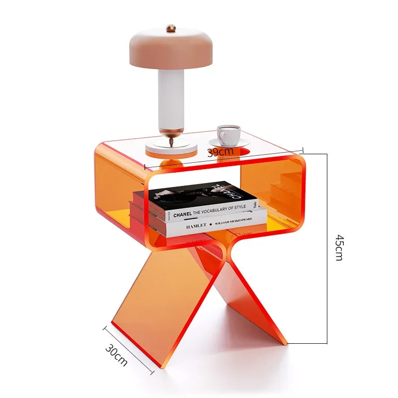 No-EN-Name-Null Modern Rectangle Orange Transparent Plastic-Acrylic Body Bedroom Side End Tables/Colors-Orange/Clear/Black/Size: height 45cm, length 39cm, width 30cm