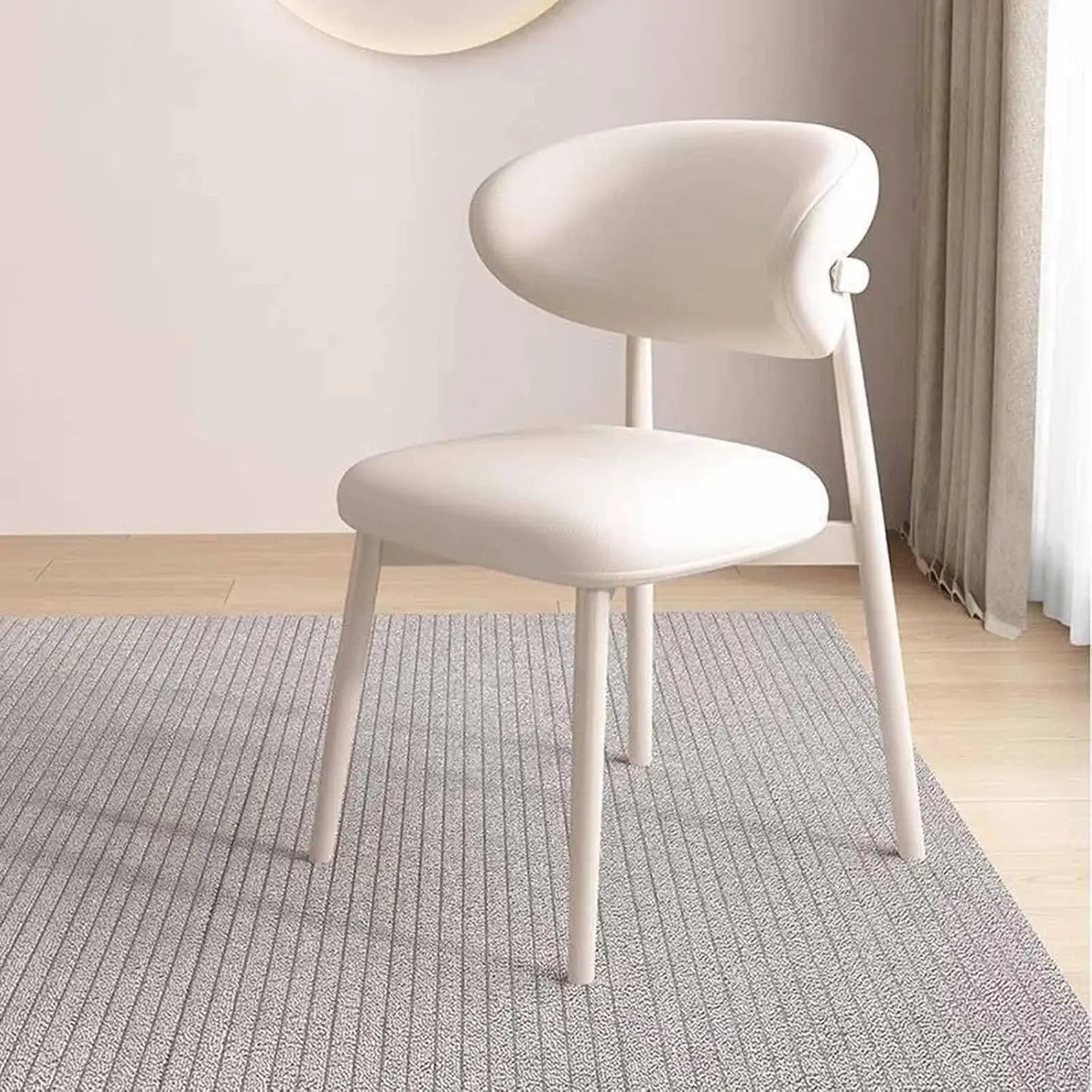 HUANHUI Cafe Genuine Leather Upholstered Curved Back Large-Soft Cushion Armless Dining Chairs/ 4 Wood Legs/ Colors-White/Black/Gray/Beige