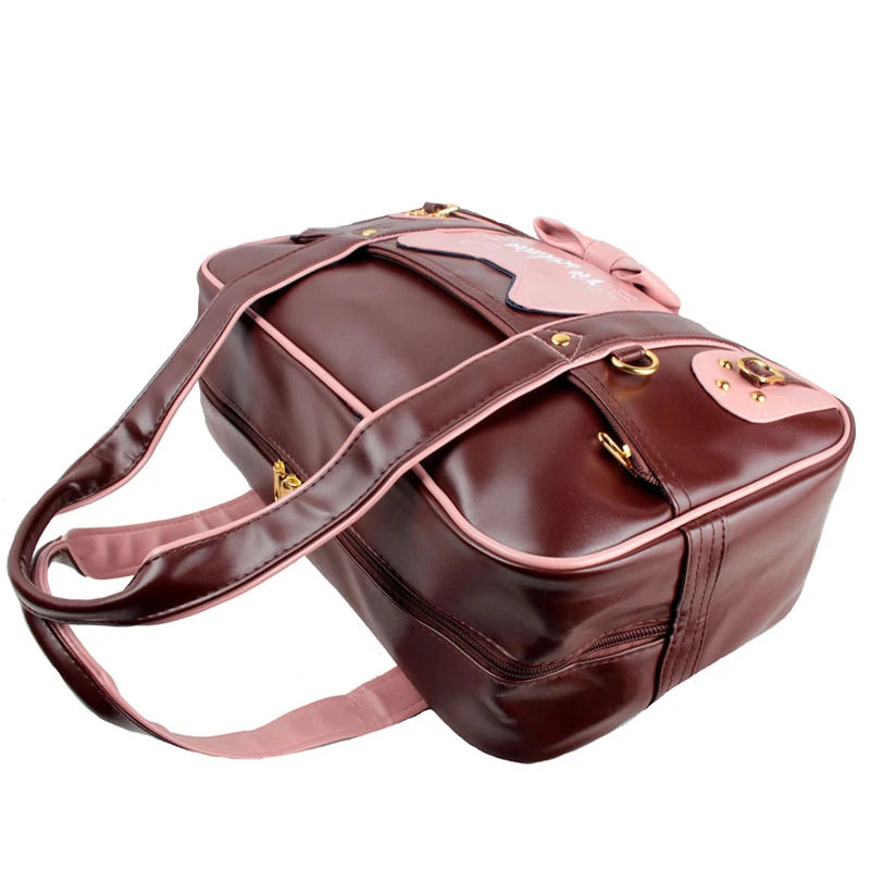 Sweet Lolita Girls Cute Kawaii Cat Bowknot Shoulder Polyester Briefcase Bags/Handle/Colors-Pink/Brown