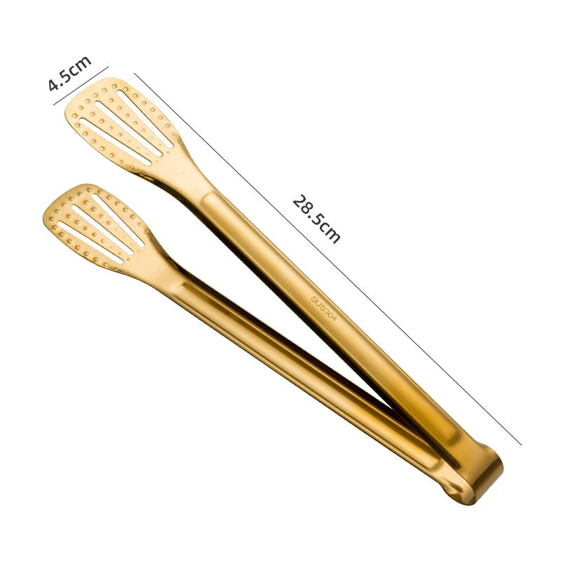 Kitchen Durable Stainless Steel BBQ Cooking Tongs/Colors-Gold/Black/Silver
