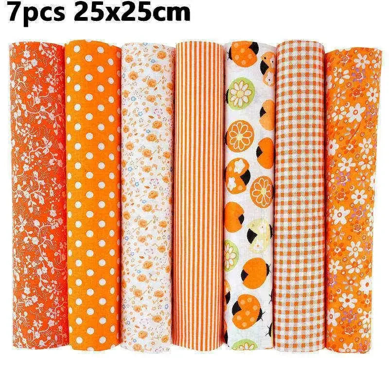 1-Set 7 Different Colors Handmade Anti-Static 100% Cotton Plain Dyed Woven Printed Quilting Brocade Fabric Squares/Colors-Multicolor/Floral/Animal/Orange/White/Gray/Red