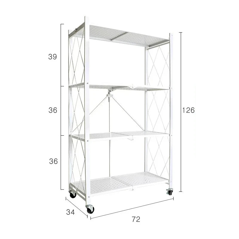 Free-Standing Large Kitchen/Living Room Foldable Iron Frame Folding Rack Bookcases/Colors-Green/Black/White/ 2-3-4-5 Layers Shelves