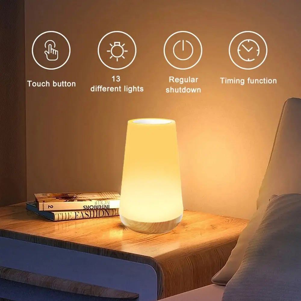 Portable Round White-Black Bedside LED 13 Color Changing Touch RGB Remote Control Dimmable Night Light Sensing Bottom Table Lamps/ON-Off USB Rechargeable