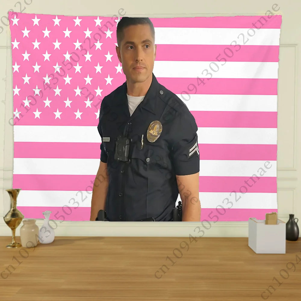 Rectangle Polyester Printed Traveling Rookie Tim Bradford America Flag Wall Hanging Tapestries/Colors-Pink/Red/Multicolor