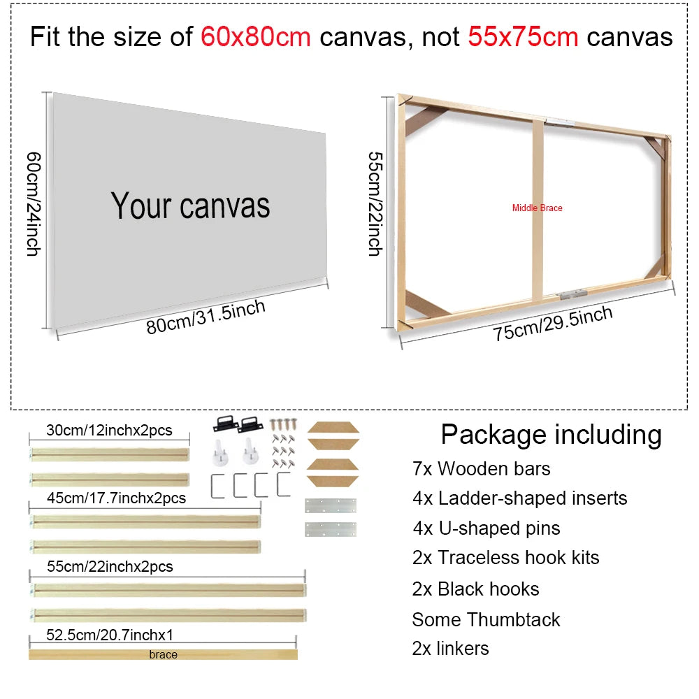 Unisex DIY Craft Single Rectangle Nature Wood Frames For Canvas Oil-Water Painting Kits /Colors-Brown/Beige