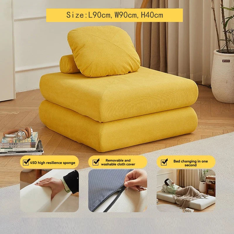 TATAMI Modern Corduroy Pattern Bean Bag Soft Velvet Fabric Cushions Medium Firmness Sectional Sofas/Green/Light Gray/Off White/ Orange/Yellow/Green