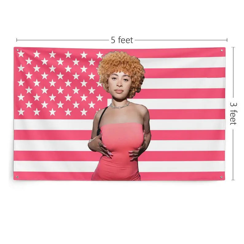 Double Stitched Personalized Custom Photo Polyester Pink USA America Flag Travel Wall Hanging Tapestries/ 2 Sturdy Brass Grommets/Colors-Pink/Red/Striped