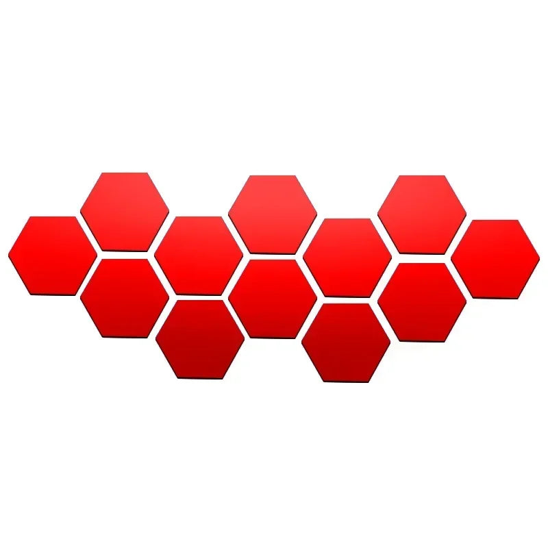 6/12pcs 3D Hexagon Mirror Wall Sticker /Colors-Rose Gold, Blue, Multicolor, Silver, Black, Red, Golden
