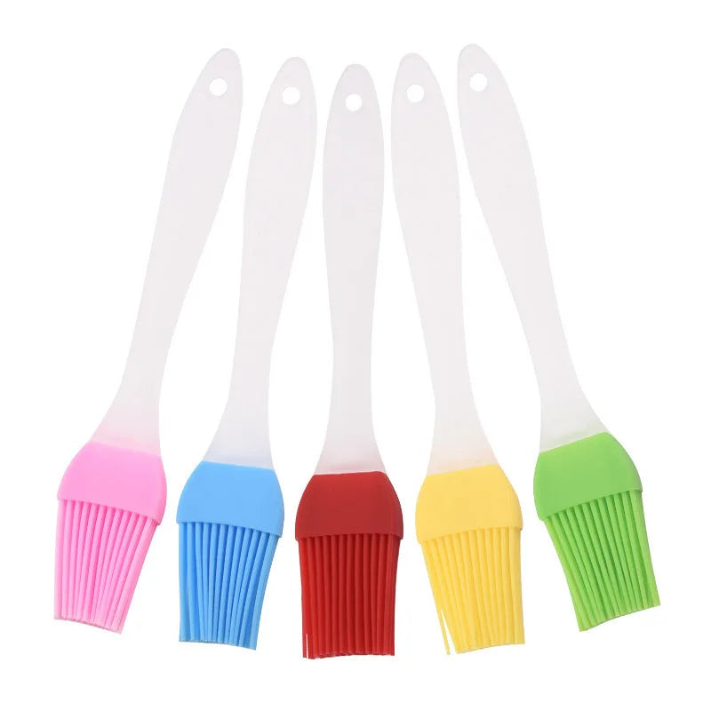 Kitchen Plastic Non-Slip Frosted Handle Disassembling Head Basting Silicone Bristle Brush-Hook Hole/ Colors-Orange/Pink/Green/Red/Yellow/Blue