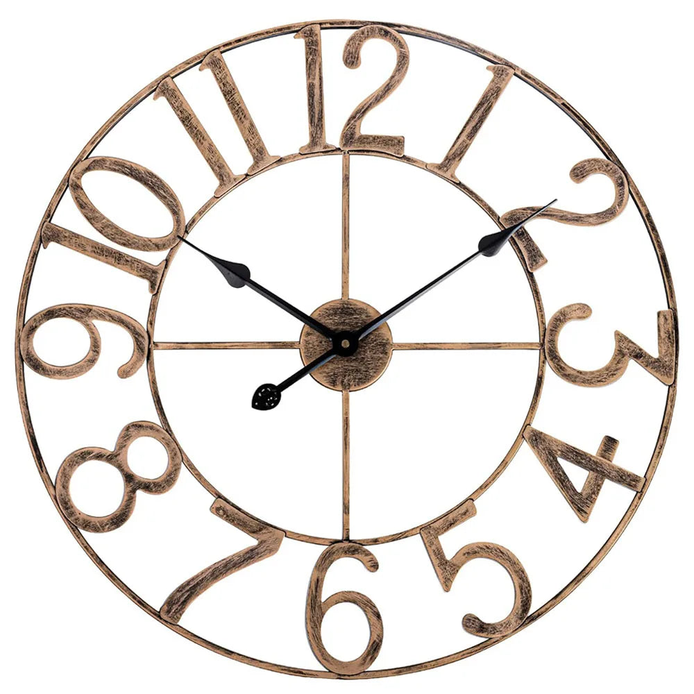 Large 3D Roman Numerals Wall Clock with Retro Metal Iron Round Shape. Accurate and Silent for Home Decoration