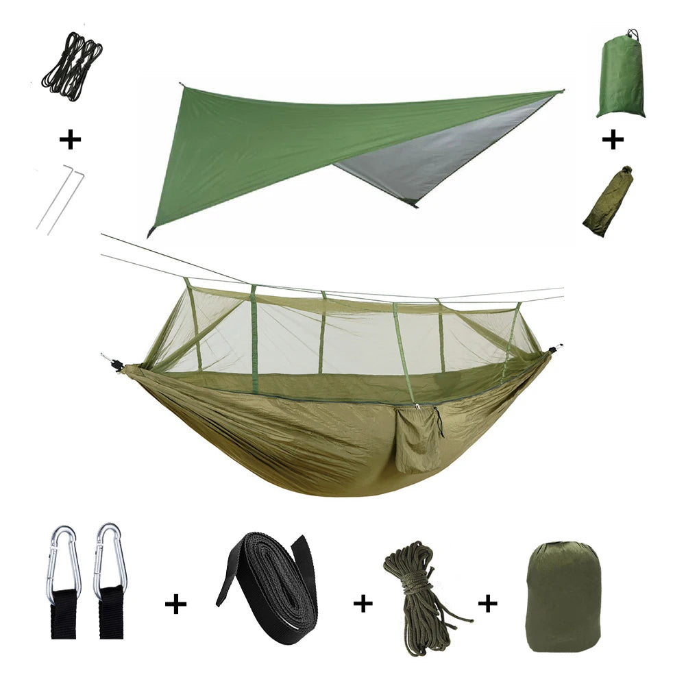 Outdoor Lightweight Waterproof Portable Nylon Mosquito Net-Rope Sleeping Camping Tarp Hammocks/Colors-Camouflage/Gray/Pink/2 Tree Straps/2 Steel Carabiners/Hammock Bag/Load Bearing Weight : 440 lbs