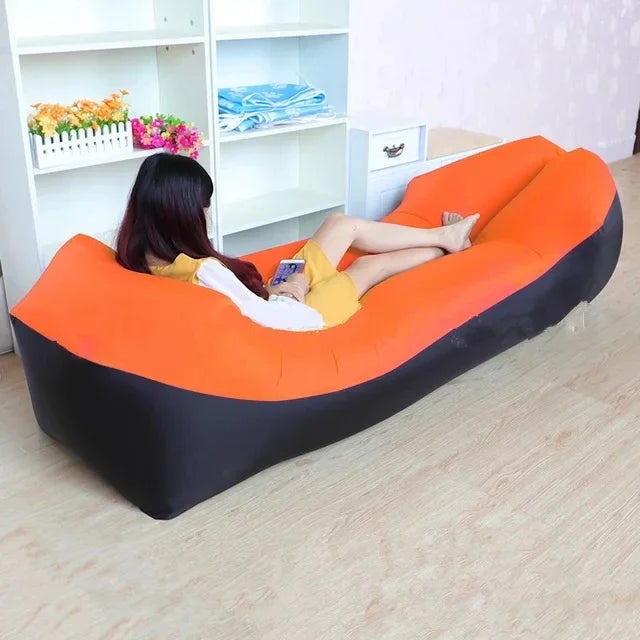 Outdoor Waterproof Inflatable Banana Shaped Oxford Cloth Polyester Fabric Lazy Pillow Air Sofa /Size: 200 x 240x 70cm/Weight Limit 400 kg (881 lbs)/Colors-Blue/Black/Brown/Beige/Gray/Geometric/Green/Multicolor