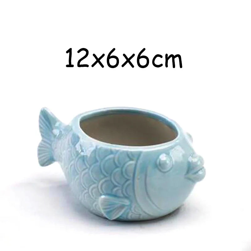 European Style Cute Fleshy Flowerpot Pocelain Blue Fish Macetas Vase Home Garden Mini Bonsai Cactus Flower Pot Balcony Decor