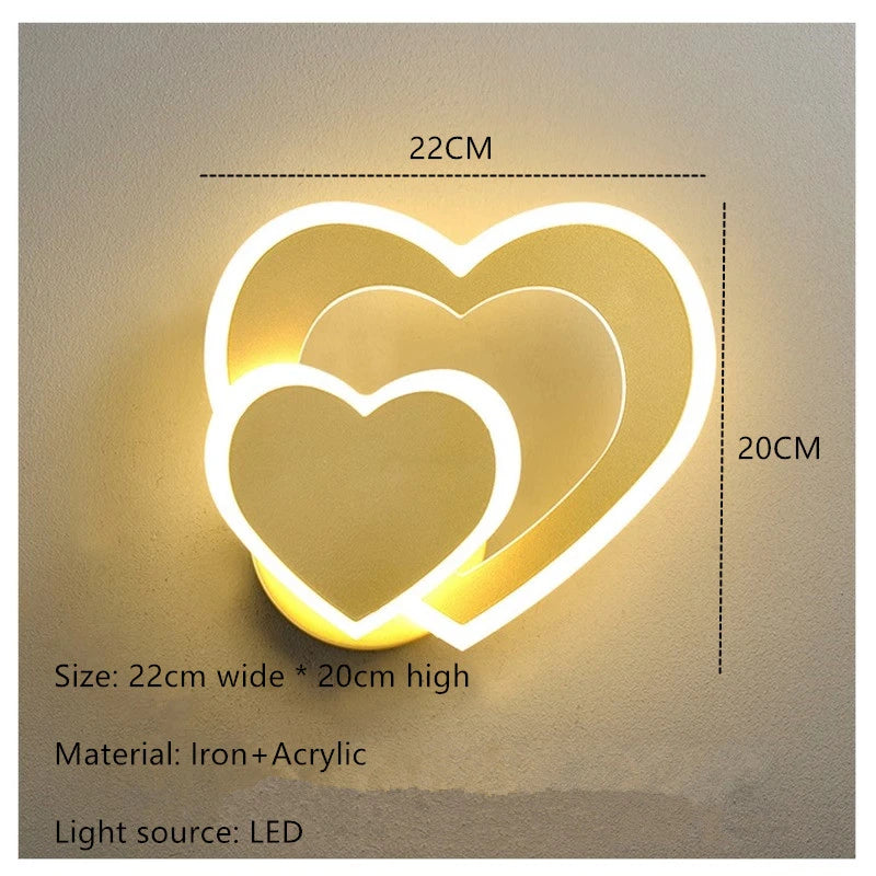 Nordic Modern Iron LED Two Heart-Shaped Acrylic Shade Wall Mounted Lamps/Colors-White/Black/Yellow/Gray