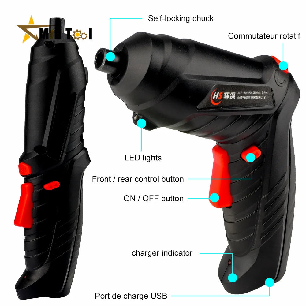 AIDEEPEN Black-Orange-Red Color Customized Electric Battery-Powered Rechargeable USB Port Cordless Powerful Impact Straight Pistol Handle Wireless Screwdrivers