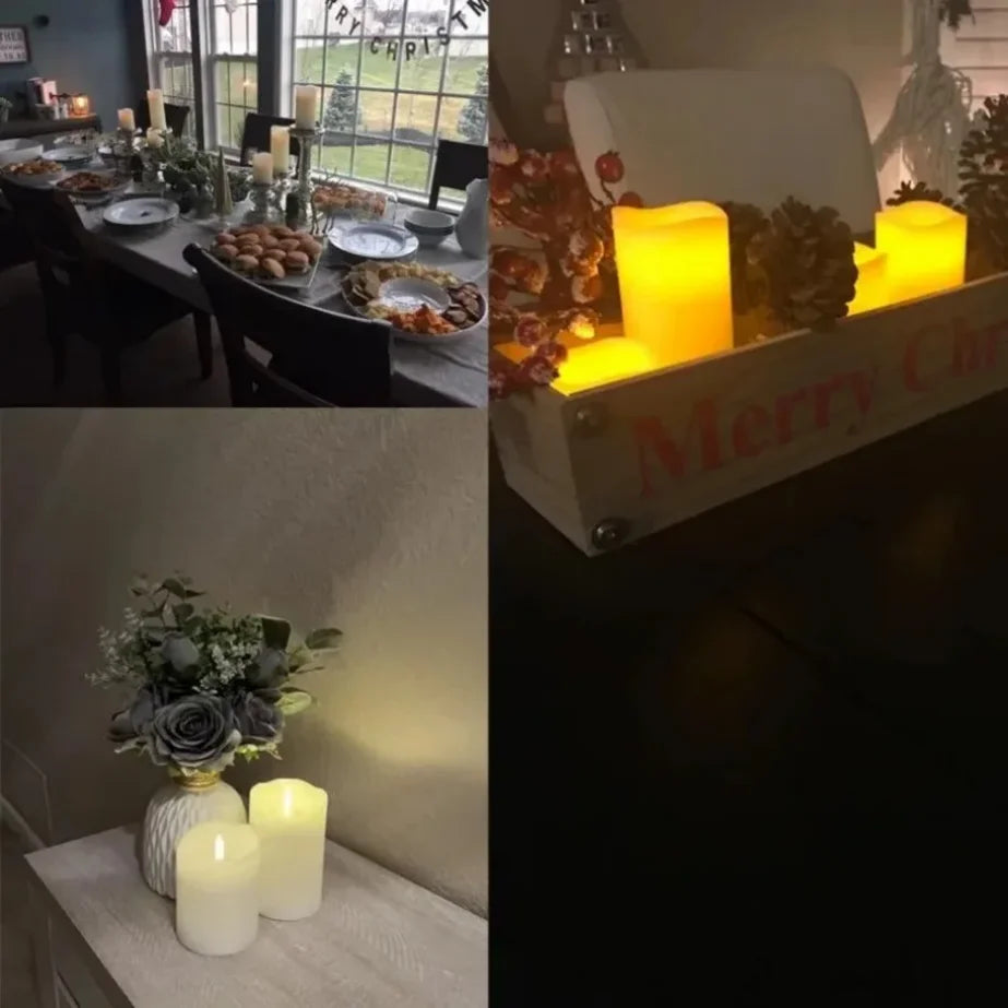 Realistic Round Plastic LED Electronic Flickering Flameless Candles/3-AAA battery/Battery Not Included/Colors-White/Black/Mini Candle-Ivory-White Button Batteries Not Included