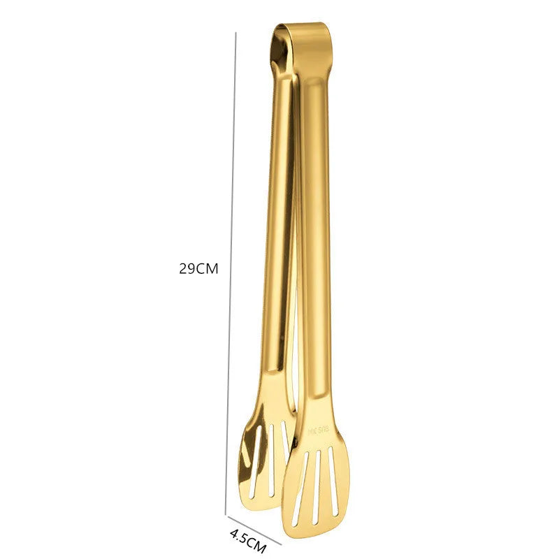 Kitchen Durable Stainless Steel BBQ Cooking Tongs/Colors-Gold/Black/Silver