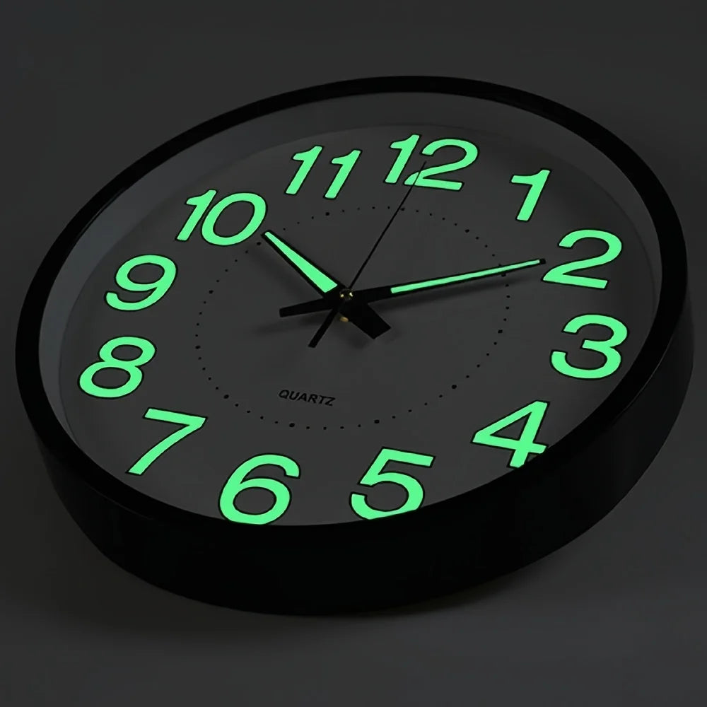 12-Inch Plastic Digital Round Glowing Display Battery Powered Silent Wall Clocks/Colors-Black/White