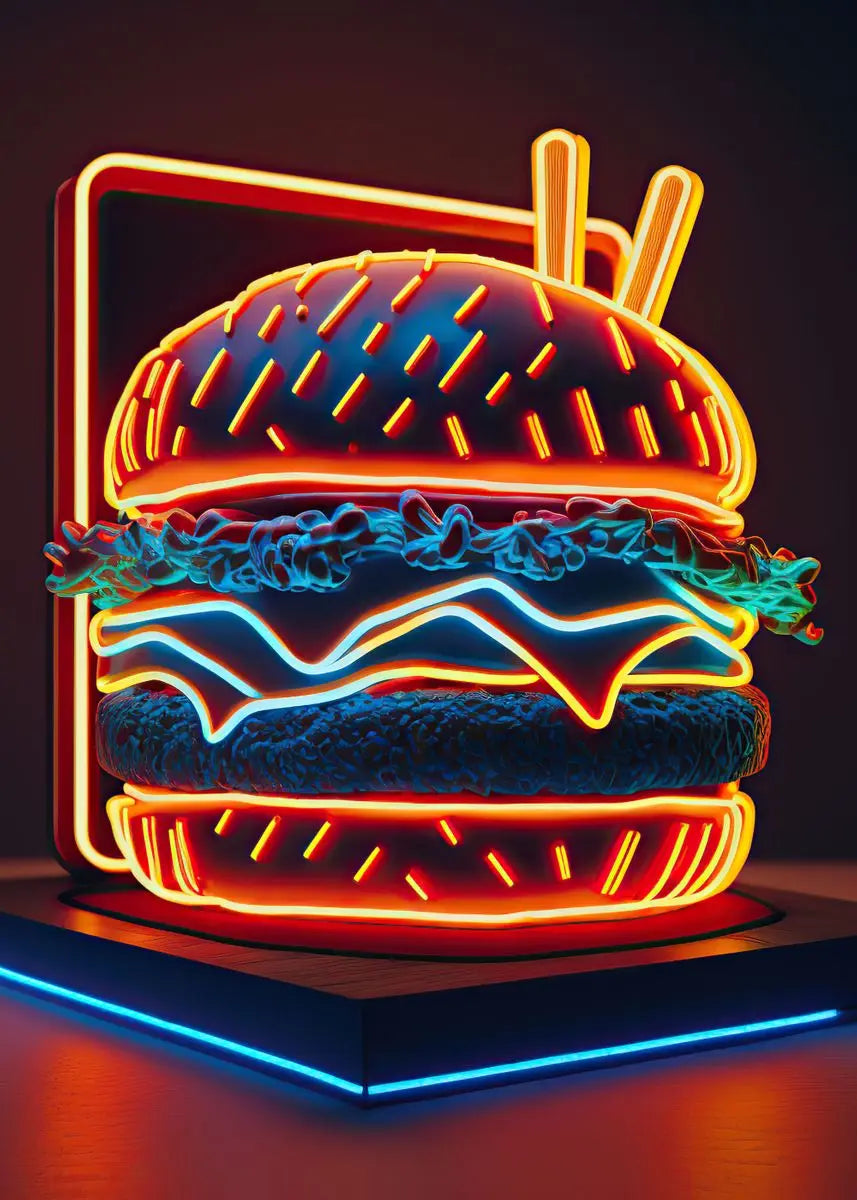 Unframed Modern Cotton Canvas Cartoon Neon Fast Food/Soft Drinks Prints/Colors-White/Blue/Multicolor