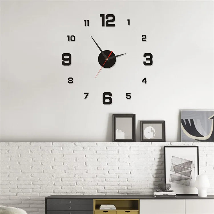 3D Acrylic Antique Style Circular Frameless Wall Clock Stickers/Colors-Black/Gray