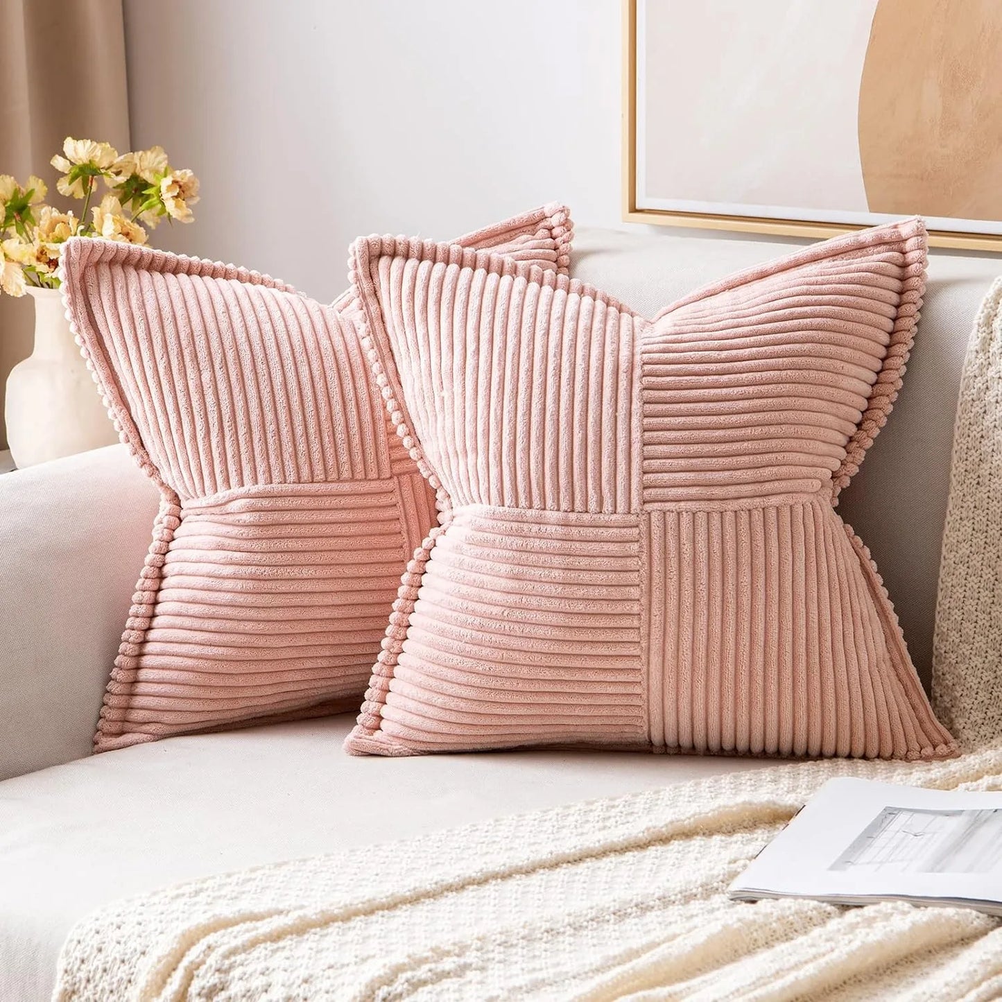 Polyester Corduroy Striped Throw Pillows COVERS/ Concealed Zipper/Colors-Beige/Green/Cream White/ Light Brown/Orange/Dark Green/ Pink/ Red/Black/Gray/Blue Green