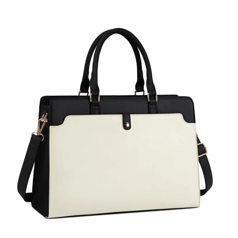 Large Women Waterproof Wear-Resistant Faux Leather Briefcase Bags/Polyester Lining / Well Padded Laptop-Tablet Compartments/ Middle Zipper/For 15.6 Inch Laptop-Tablet /Colors-Black/Pink/Brown