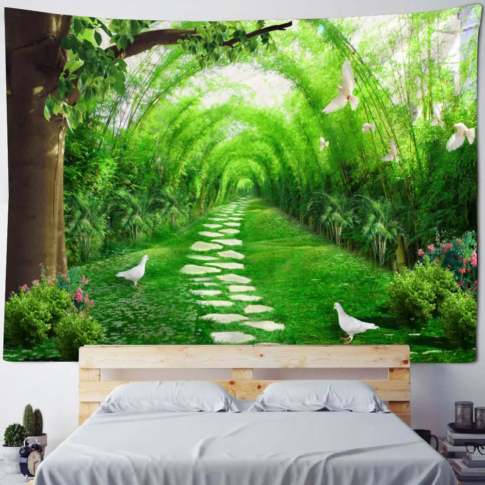 Bamboo tapestry natural landscape 3d printing wall hanging home decoration aesthetics room art wall decoration blanket