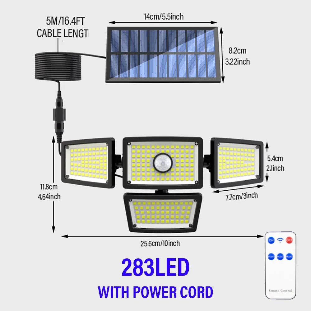 SHUSTAR Outdoor Waterproof Remote Control Sensitive Motion Sensors Dimmable Adjustable 3 Mode LED Light Four Black-White-Gray Plastic Rectangle Body Solar-Powered Lithium Battery Flood-Spot Lights/ 5m Extension Cord Included