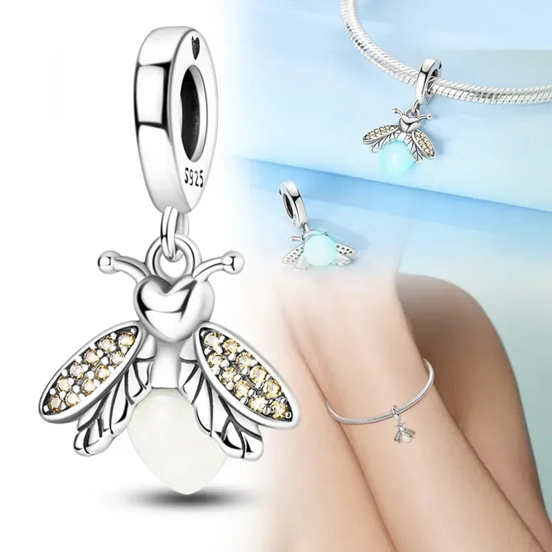 925 Sterling Silver Firefly Charms Glow in The Dark Pendant For Original Bracelet for Women fine Jewelry Love Gifts Diy