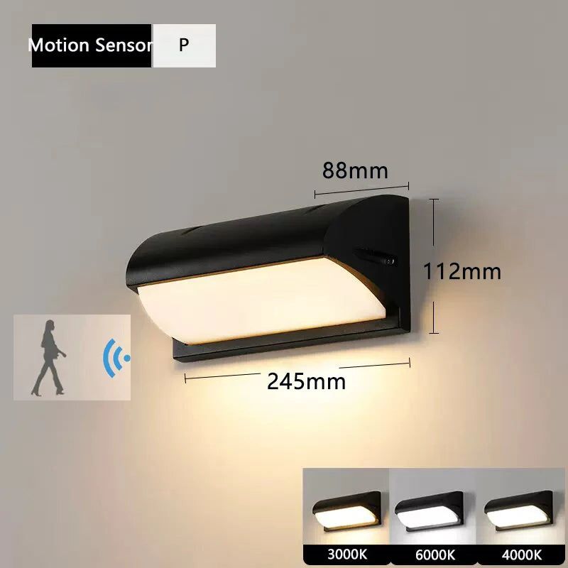 ZHENGDE LIGHTING Outdoor Waterproof Cool-Daylight White LED Lights Radar Intelligent Control Motion Sensor Black Plastic Rectangle Shaped Wedge Base AC-Powered Porch Wall Light Fixtures