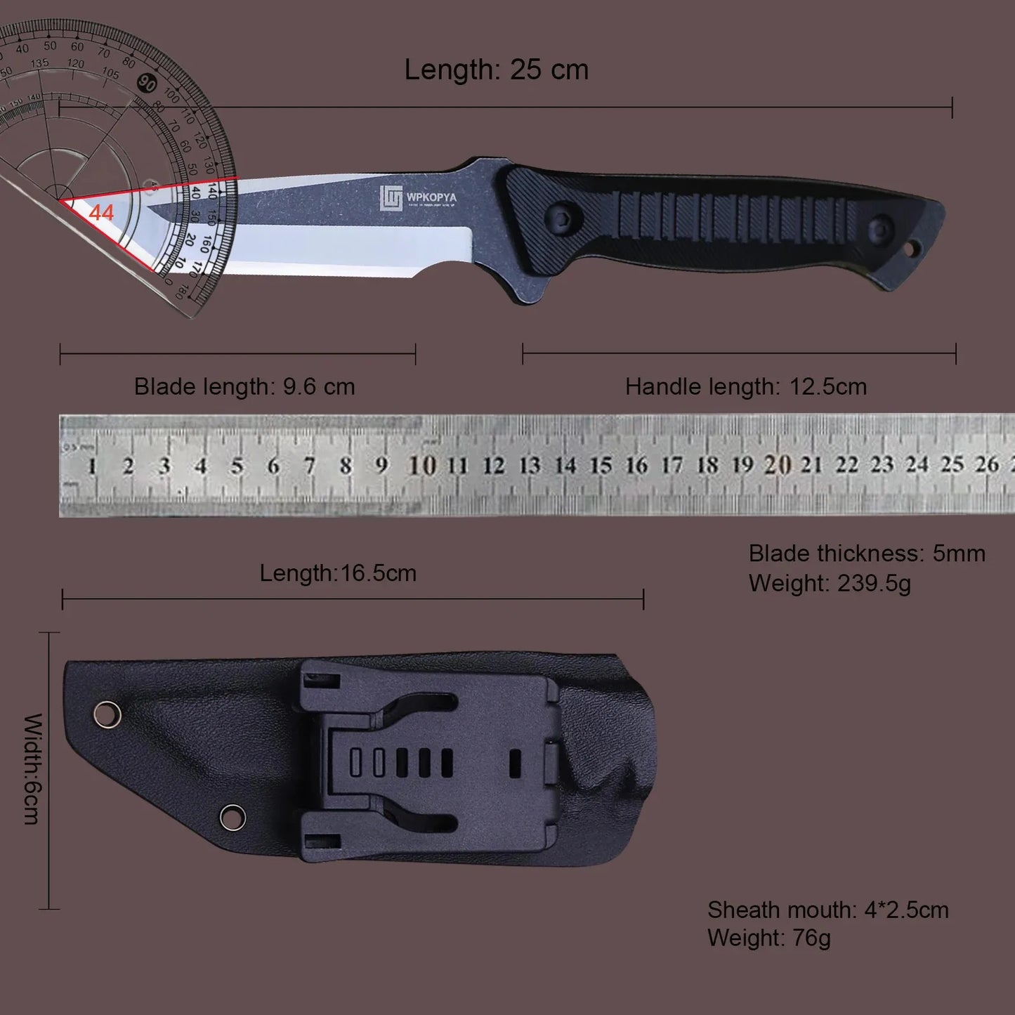 WPKOPYA(U.S.A) Outdoor tactical knife, All Tang Camp straight knife, jungle rescue survival knife, boning knife, slicing knife