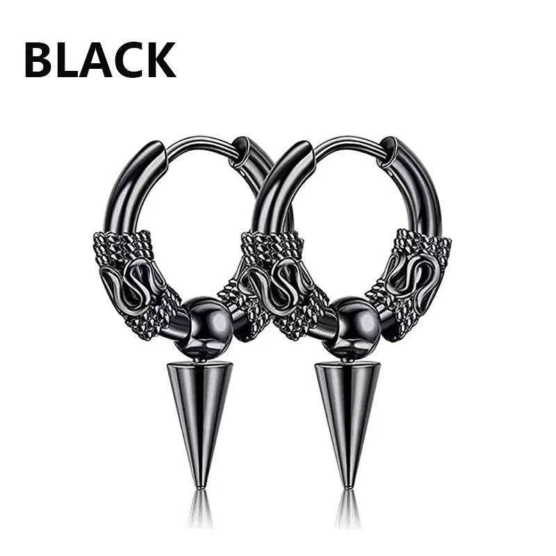 Unisex Metal Stainless Steel Imitation Black Studded Punk Earrings