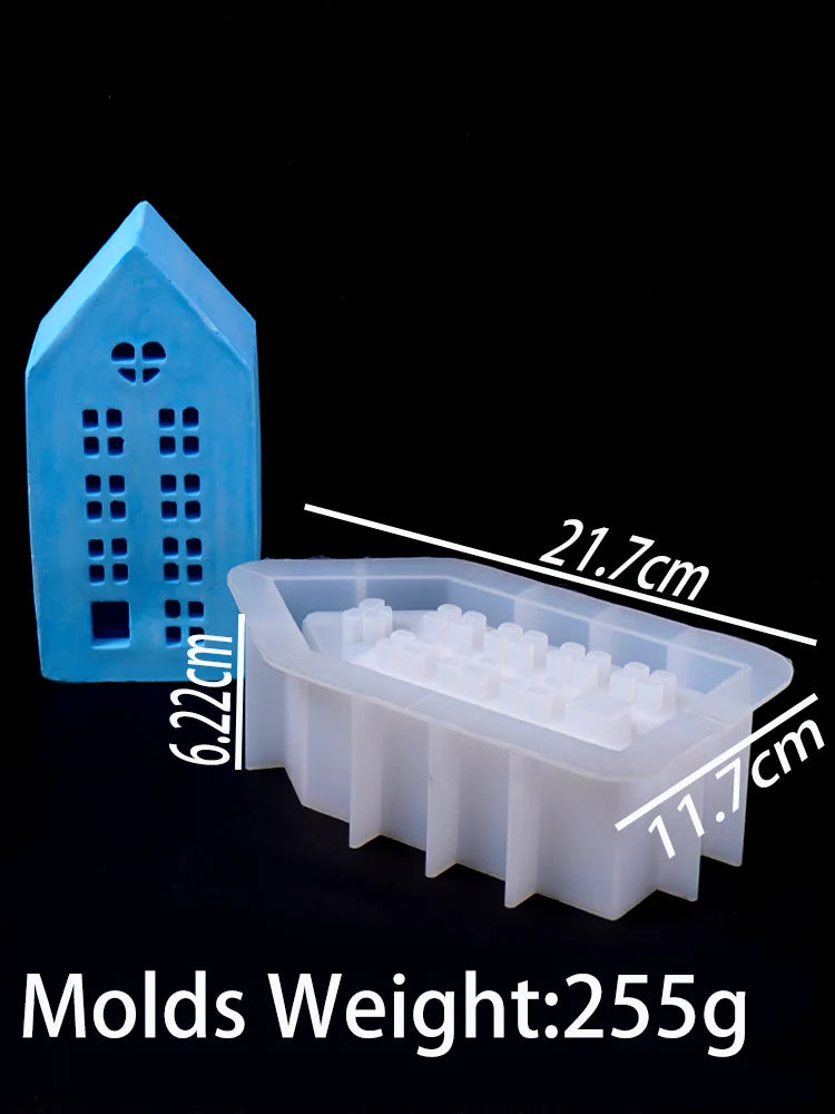 Silicone DIY Handmade Plaster Concrete 3PCS House Shape Candleholder Craft Milky White Molds