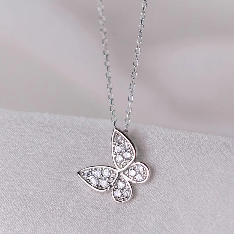 TrustDavis Girls Real 925 Sterling Silver Necklace Butterfly Heart Pendant Birthday Gift for Women Daughter Jewelry DS4036