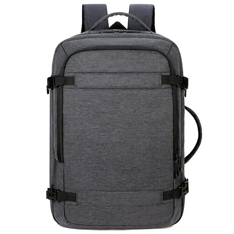 Men Oxford Polyester Expandable Interior Zipper External USB Charging Port Waterproof-Wear Resistant Travel Backpacks/ 17-inch Laptop Compartment/Backpack Straps-Handle/Keychain Holder/Colors-Black/Gray