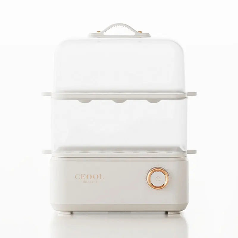 White Plastic Automatic-Power Off Double Layers Electric Egg Steamers