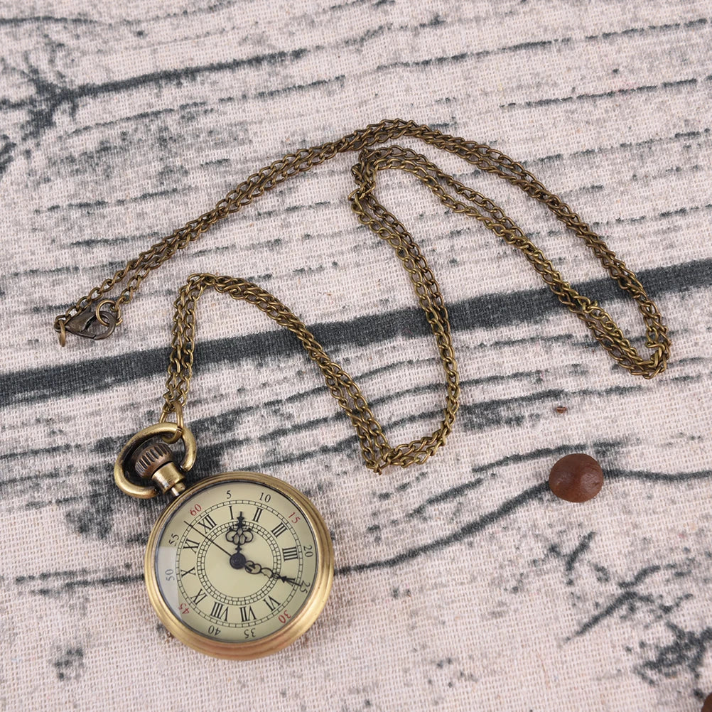 Adults Imitation Analog Display Quartz Steampunk Beige Dial Roman Numeral Small Brass Metal Bronze Color Pocket Watch-Chain/Colors-Bronze/Beige/Black/Gold/Brown