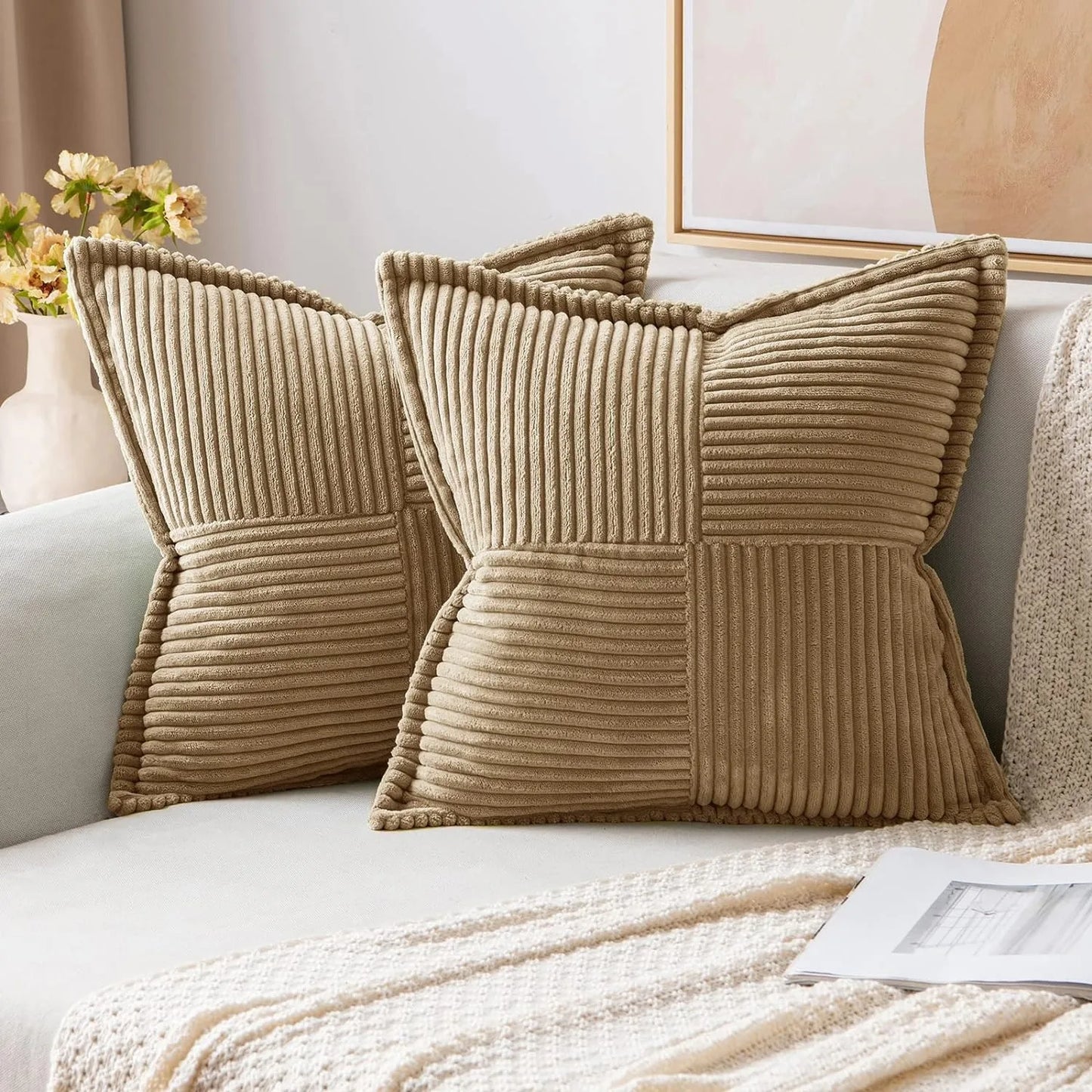 Polyester Corduroy Striped Throw Pillows COVERS/ Concealed Zipper/Colors-Beige/Green/Cream White/ Light Brown/Orange/Dark Green/ Pink/ Red/Black/Gray/Blue Green