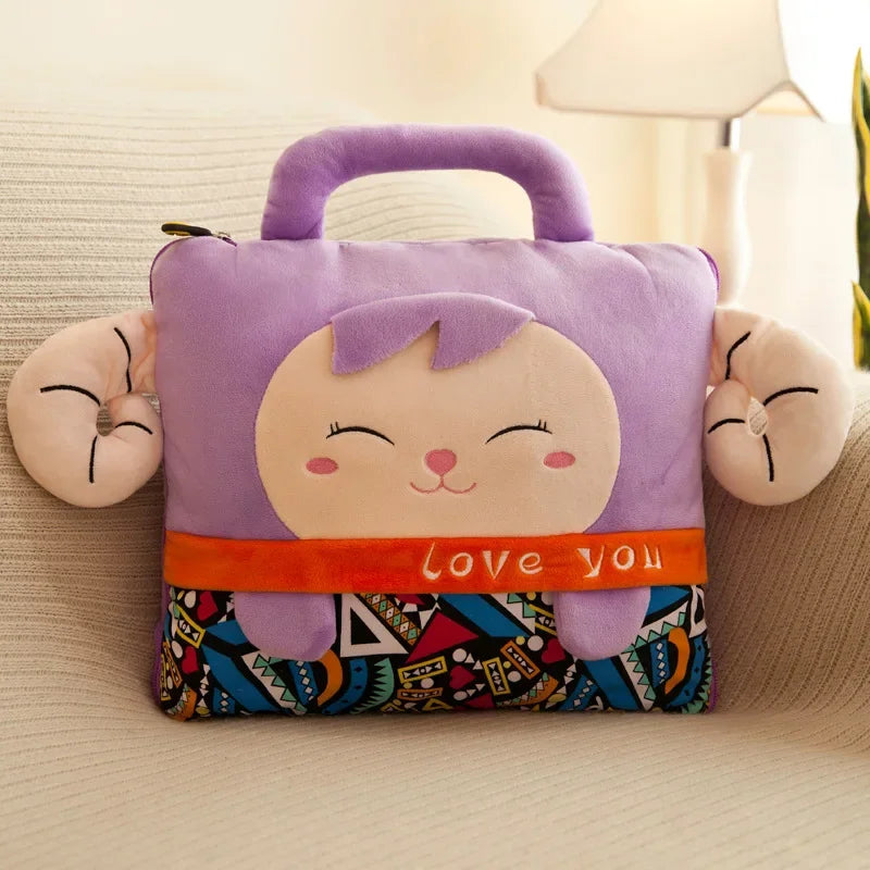 100% Polyester 2 in 1 Pillow Quilt Dual-Use Nap Animal Pillow W/ Multifunctional Folding Blanket