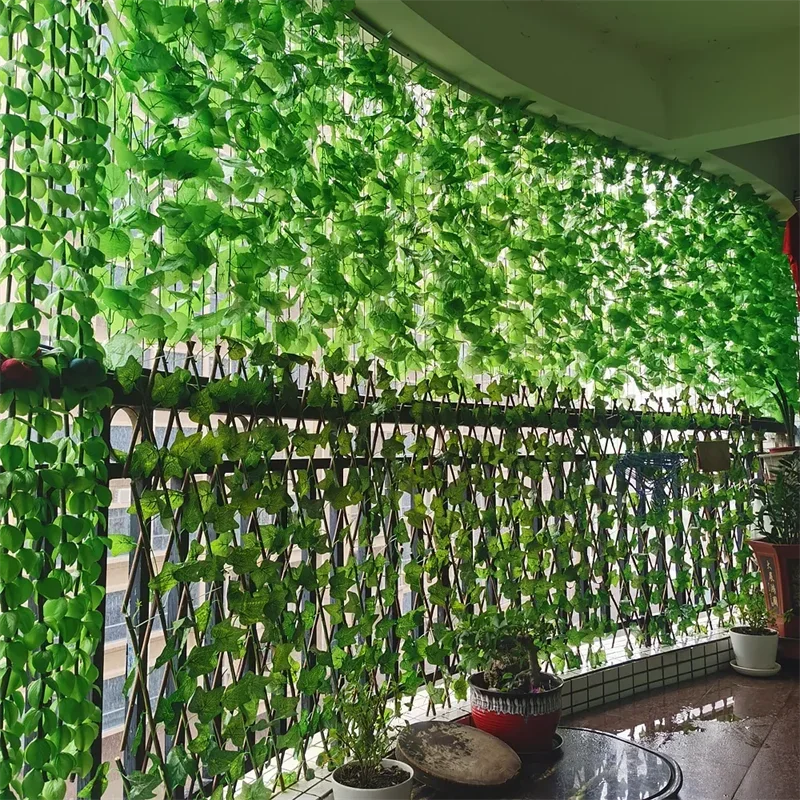 25 Strings Outdoor Plastic-Silk Cloth Artificial Non-Flowering Green Ivy Leaf Garland Hanging Vines