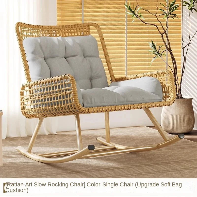 Indoor Strong Hollow Weave Rattan Waterproof Polyester Cushion Rocking Chairs/Colors-Beige/Gray/Brown