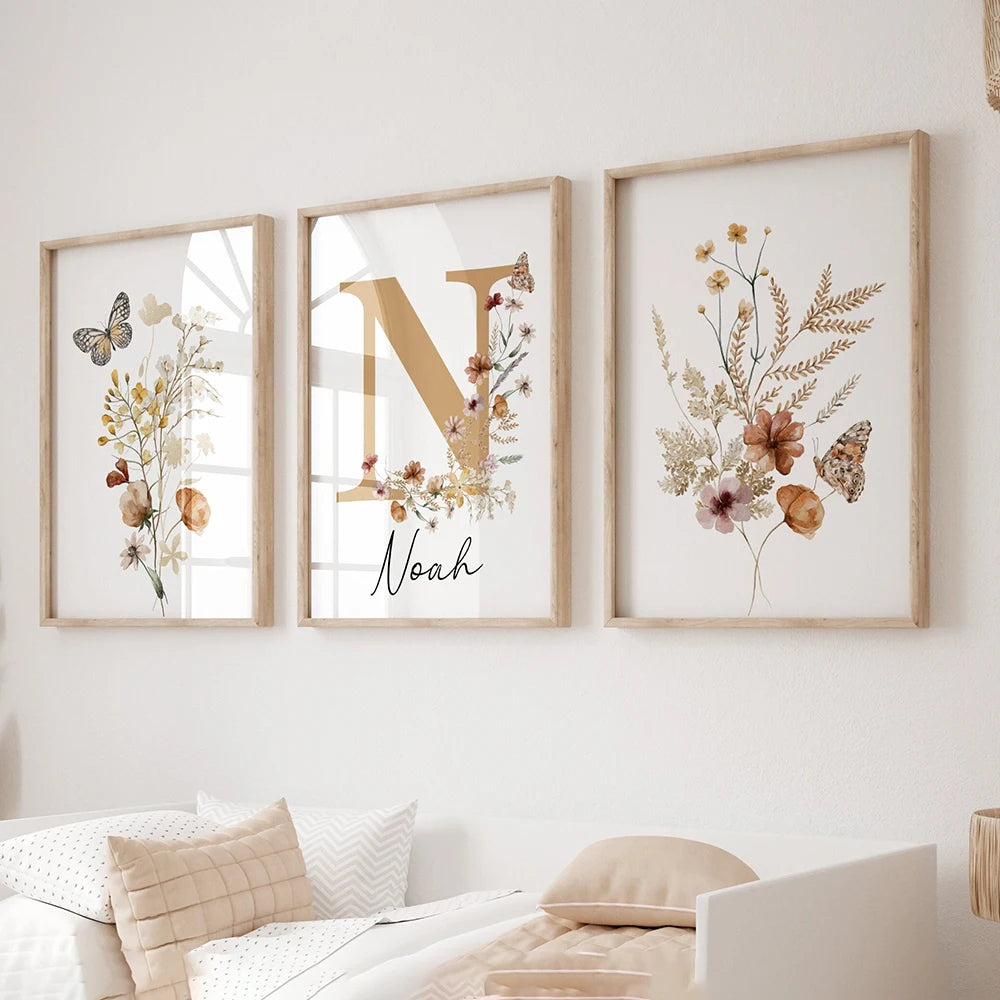 Baby Unframed Personalized Watercolor Wildflowers/Alphabet Canvas Waterproof Ink Prints/Colors-Floral/White