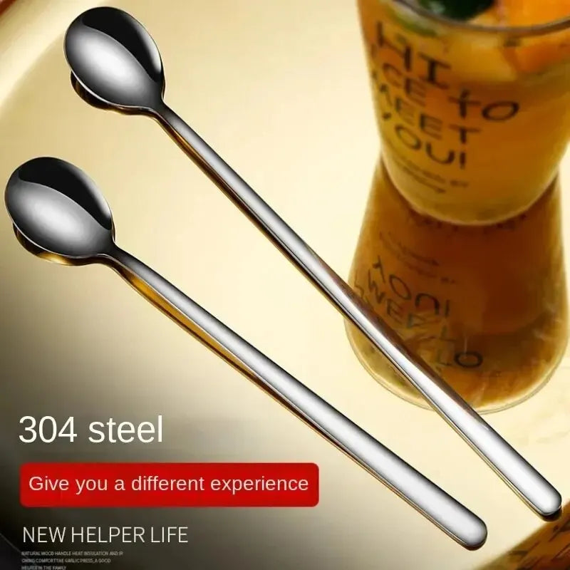 Kitchen 5 PCS Set Silver Long Handle Stainless Steel Teaspoons