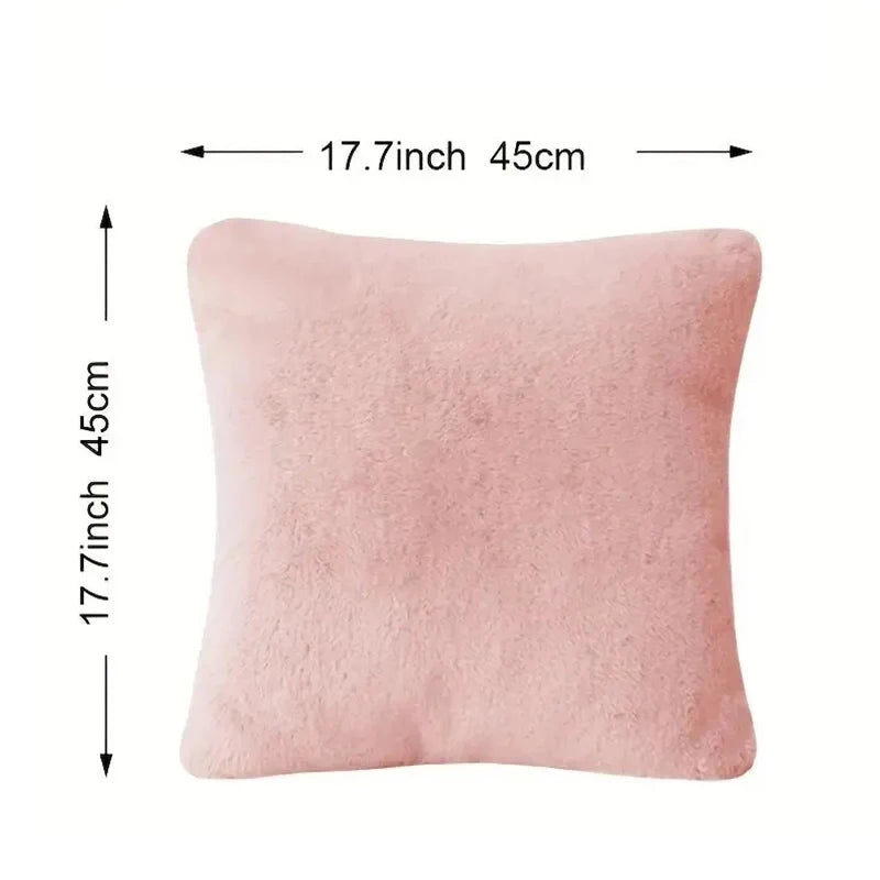 Beige 100% Polyester Ultra Soft Warm Plush Faux Rabbit Fur Plush Throw Pillow COVERS/