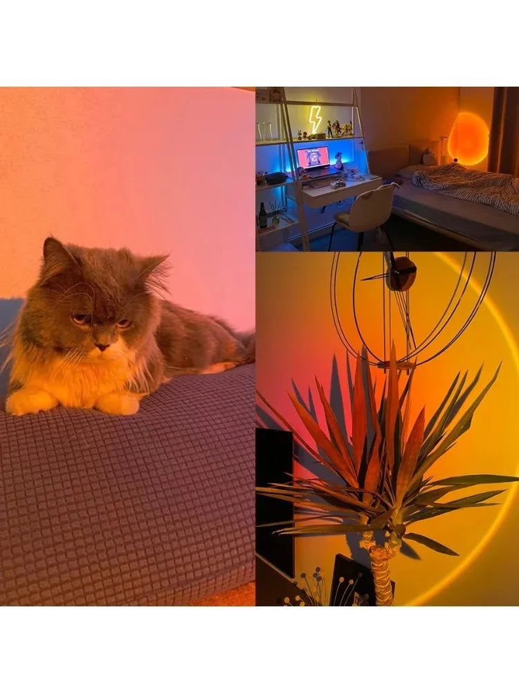 Sunset Yellow USB Night Light Projector Table Lamp /Color-Black