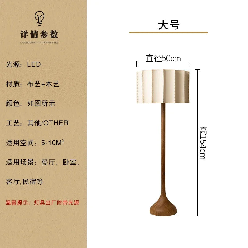 Japanese LED Wabi-Sabi Downward Fabric Shade Polished Steel Finish Solid Wood-Bamboo Round Base Table Lamps/Colors-Brown/White