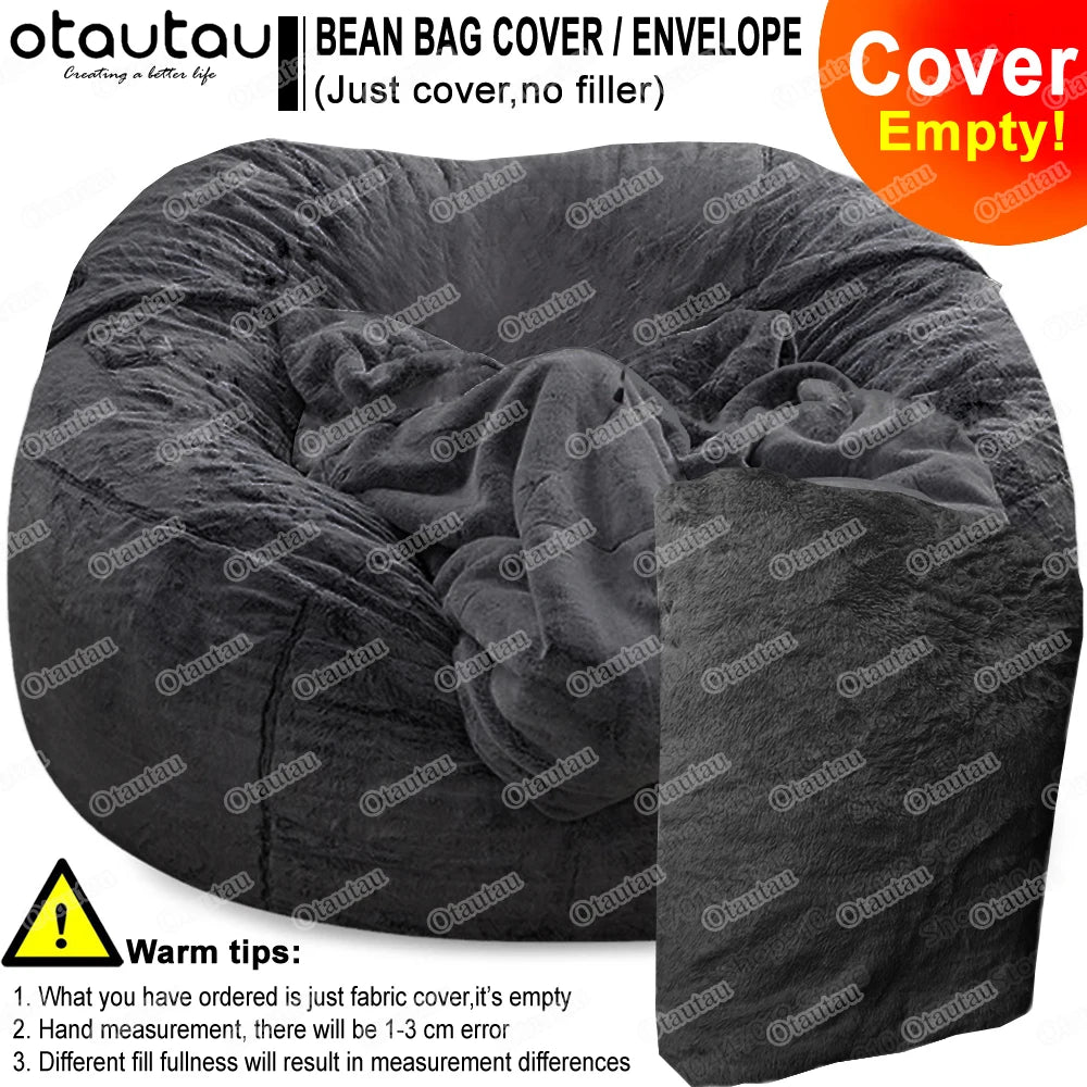 OTAUTAU Velvet Giant Bean Bag Chair Outside Slipcover/Size: 200cm x 230cm(78''dia)/Colors-Gray/White/Pink