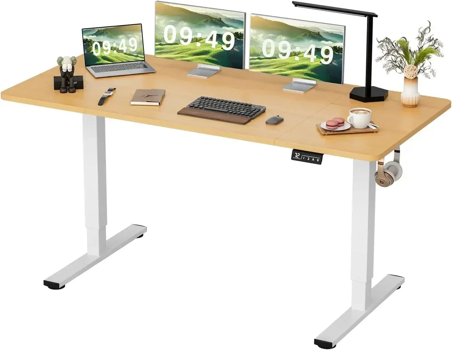 ANGDUO Large Black Rectangle Shaped Brown Wood Top Quiet Electric Memory Lift Steel Metal Frame Commercial Free-Standing Desks /Size:24"D x 55"W x 28.7"H / Colors-Maple, Black, Brown, White, Light Wood, Dark Wood